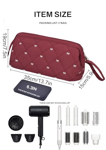 TeeYee Nylon Hair Tools Travel Bag for Dyson Airwrap Quilted Toiletry Bag | Travel Storage Bag for Shark Flexstyle/Curling Iron,Water-repellent,Wide-open,Well-structured,Heat-safe lining,001winebow - color: Winebow