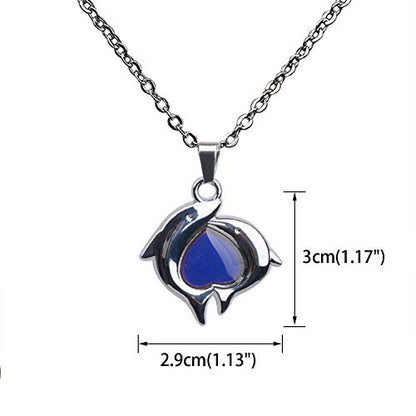FM FM42 Temperature Sensing Color Changing Pendant Necklace with 19.29" Stainless Steel Rolo Chain - color: Dolphin