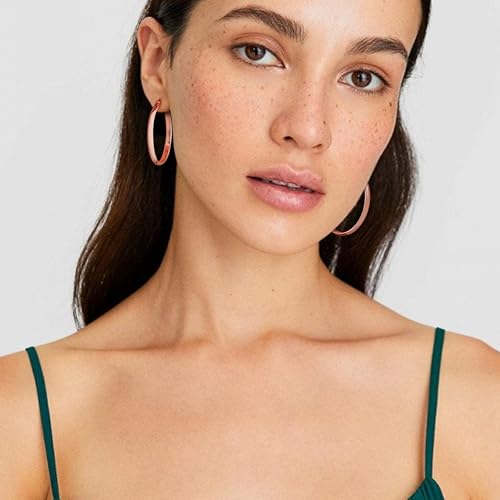 3mm Wide Large Hoop Earrings for Women Hypoallergenic 925 Sterling Silver Post Gold Earrings Lightweight Silver Hoop Earrings Oversize Big Gold Hoops 30/40/50/60MM - color: Rose Gold, size: 40mm