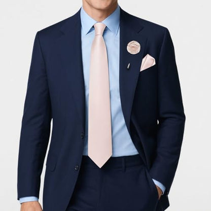 Solid Color Tie and Pocket Square with Tie Clip Lapel Pin Silk Formal Necktie Set Wedding Formal - color: Light Pink