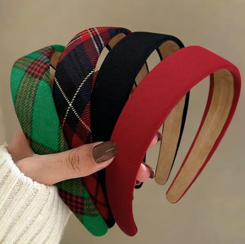 Huachi Plaid Headbands for Women Red Headband Non Slip 1 inch Wide Cute Headband for Girls, Holiday Head Bands Elastic Hair Bands Fashion Hair Accessories - color: Christmas Headbands Set
