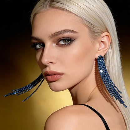 Rhinestone Earrings Dangling for Women Sparkly Silver Dangle Earrings Girls Long Chandelier Earrings Tassel Lightweight Ear Studs Cubic Zirconia (KE001S-W) - color: Dangle KE021BZ