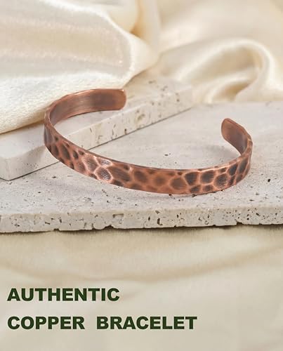 MagEnergy Copper Bracelet for Men Women, Tibetan 100% Pure Copper Bracelet, Real Raw Handmade Cuff Bangle, Pulsera de Cobre - color: Copper-Harmmared