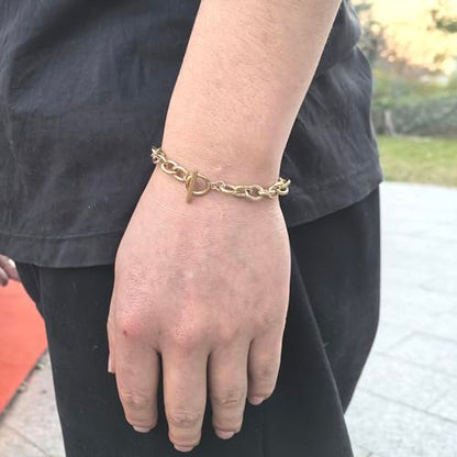 kelistom 925 Sterling Silver Bracelets for Women Teens, Love Heart Charm Chain Bracelet Bangle Fashion Jewelry Gifts - color: link braclet-OT 14K gold