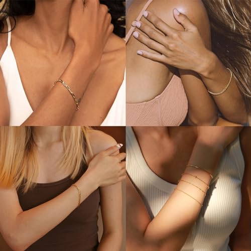 IFKM Gold Bracelets for Women, 14K Gold Plated Dainty Link Chain Bracelet set, Trendy Stackable Layered Bracelets jewelry Gifts - style: 8pcs Chain twist box