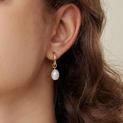 ARSIS Heart Charm Huggie Hoop Earrings for Women, Dainty 18K Gold Plated Heart Drop Hoops with CZ, Hypoallergenic, 925 Sterling Silver Posts, Tarnish-Free, Lightweight Jewelry Gift for Her - color: Heart & Pearl Huggie Hoop