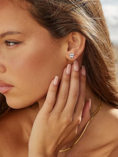 Suplight Butterfly Stud Earrings 925 Sterling Silver 14K Gold Brithstone Earrings for Women Brithstone Jewelry Gifts - color: 03.March( Aquamarine), size: Gold