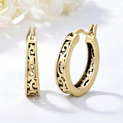 14K Gold Earrings for Women Gold Filigree/Celtic Huggie Earrings Jewelry Easter Mothers Day Gifts for Mom Girlfriend - style: Filigree-D