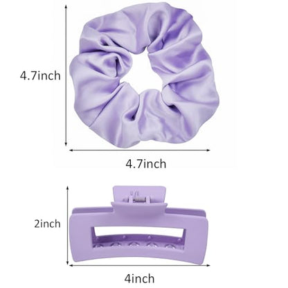 8pcs Purple Hair Clips Scrunchies Set - Medium Hair Claw Clips for Women, Satin Hair Scrunchies for Thick Thin Hair Accessoties, Non-Slip Matte Hair Claws, Party, Birthday Gifts, Lilac - color: Light Lilac Purple