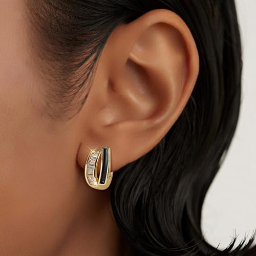Gold Silver Huggie Hoop Earrings for Women 18K Gold & Sterling Silver Plated Cubic Zirconia Hoop Earrings Double Hoops Earrings Hypoallergenic Non Tarnish Earings Jewelry Gift - color: Silver-B