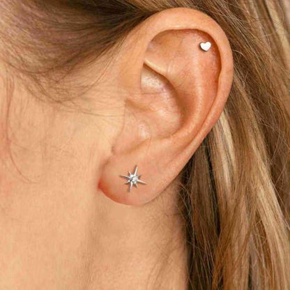G23 Titanium 16G Tragus Conch Piercing Jewelry Flat Back Stud Earrings | Hypoallergenic CZ Nose Dangle Helix Medusa Lip Labret Body Piercing Jewelry, 14K Gold Plated, Silver, 6 and 8 mm Post Length - color: Starlight-Titanium