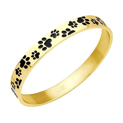555Jewelry Stainless Steel Solid Slip-On Dog Lover Paw Cuff Bangle for Women & Ladies - color: Gold
