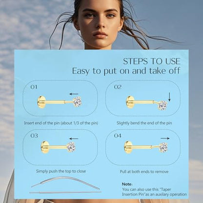 20g 16g Tragus Piercing Jewelry Helix Earrings Threadless Flat Back Earrings for Women Forward Helix Cartilage Earring Tragus Jewelry Medusa Labret Lip Piercing Jewelry Lip Studs 16 Gauge 8mm - color: B5 - threadless 16g 6mm - gold