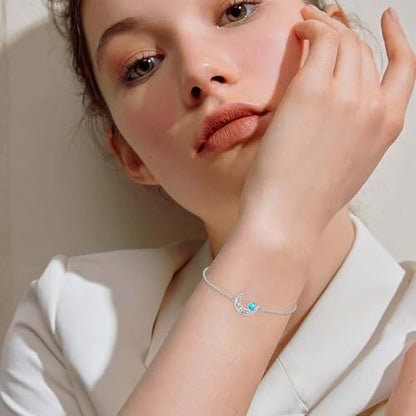 Moon Bracelet for Women 925 Sterling Silver Moonstone/Birthstone Moon Bracelet Butterfly/Dragonfly Bracelet Celtic Moon Butterfly Dragonfly Jewelry Gifts for Women - style: Turquoise-Silver