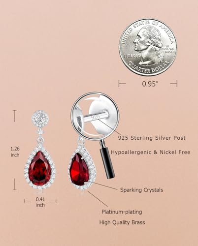 Silver Diamond Dangle Earrings for Women Rhinestone Teardrop Crystal Cubic Zirconia Drop Dangling Wedding Costume Jewelry - color: 01.January-White Gold Plated | Garnet