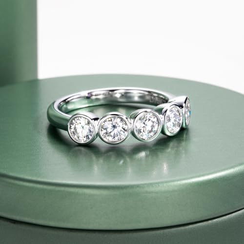 Moissanite Eternity Rings, S925 Sterling Silver Anniversary Band for Women - style: 5 Stones Round-Cut
