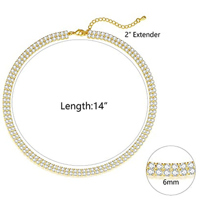 Luxval Tennis Necklace 14K Gold Plated Rhinestone Butterfly Choker Necklaces for women Dainty Zirconia Cut Faux Diamond chain 3mm - color: Gold-2 row tennis