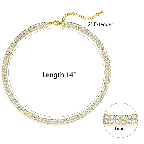 Luxval Tennis Necklace 14K Gold Plated Rhinestone Butterfly Choker Necklaces for women Dainty Zirconia Cut Faux Diamond chain 3mm - color: Gold-2 row tennis