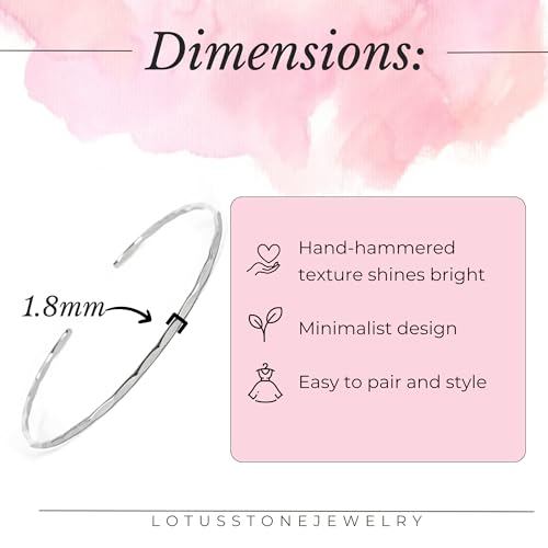 Thin Hammered Cuff, in Solid Sterling Silver, 14K Gold Fill, and Rose Gold Fill; Delicate Handmade Stacking Bracelet for Women by Lotus Stone Design - color: Silver, size: Small