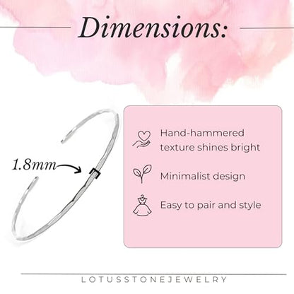 Thin Hammered Cuff, in Solid Sterling Silver, 14K Gold Fill, and Rose Gold Fill; Delicate Handmade Stacking Bracelet for Women by Lotus Stone Design - color: Silver, size: Medium