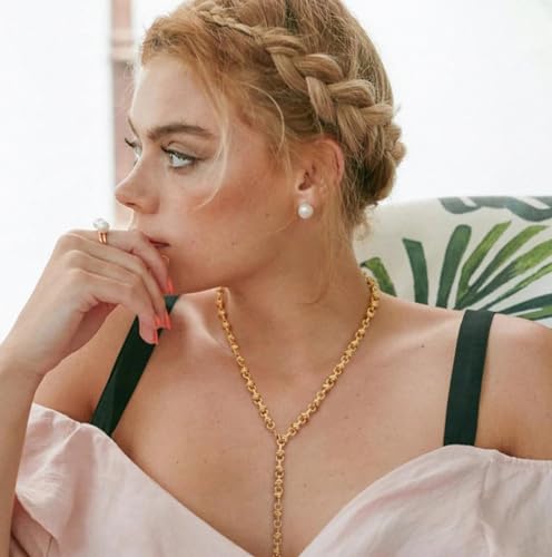 Aobei Pearl 18K Gold or Platinum Long Chain Necklace for Women Chunky Statement Chain Link Necklace Adjustable Geometric Open Chain Layering Jewelry - color: 18K Gold Plated Knotted Chain