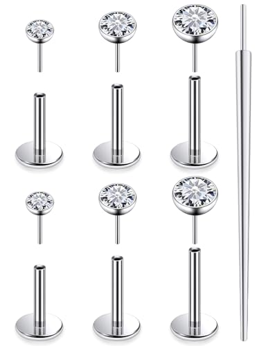 20G 18G 16G F136 Titanium Threadless Flat Back Earrings Nose Studs Tragus Forward Helix Conch Cartilage Lobe Earrings Medusa Labret Snake Bite Monroe Lip Ring Piercing Jewelry For Women Men - color: Clear, size: 20G-6MM/7MM/8MM Bar-CZ 2/3/4MM