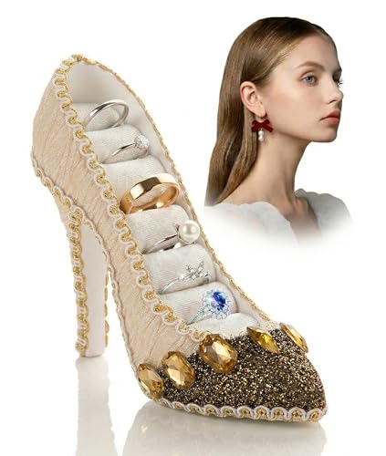 Jewelry Display Stand, Earring Necklace Ring Holder, Model Dress High heeled Shoes Earring Necklace Ring Jewelry Holder Stand Display (Champagne) - color: Champagne