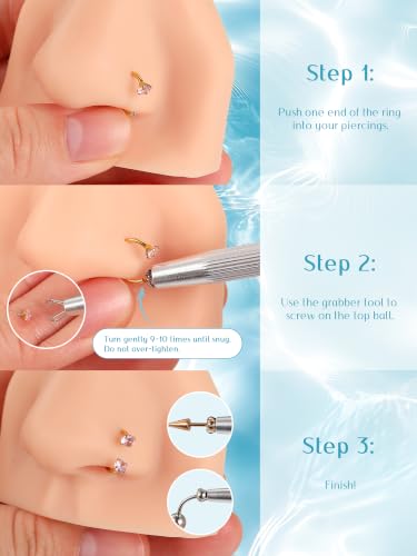 Aumeo Horseshoe 18G Nose Rings 8mm for Women, Surgical Steel 20G L Shaped Nose Rings Studs 7mm, Internally Threaded Tragus Cartilage Helix Earrings, Silver/Gold - style: Silver, 4pcs horseshoe nose rings