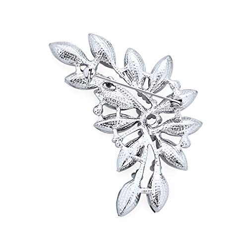 Fashion Large Aqua Green Marquise Crystal Statement Leaf Brooch Pin For Women For Mother Silver Plated Brass