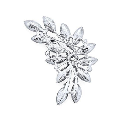 Fashion Large Aqua Green Marquise Crystal Statement Leaf Brooch Pin For Women For Mother Silver Plated Brass