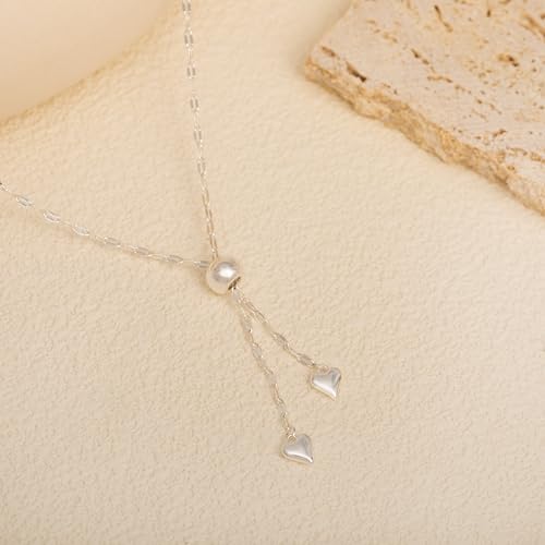 Lariat Necklace for Women, Dainty 14K Gold/Silver Plated Long Necklaces for Women Trendy Simple Layered Y-Shaped Pendant Necklace Adjustable Fashion Jewelry Gift - color: Silver, style: Heart Pendant