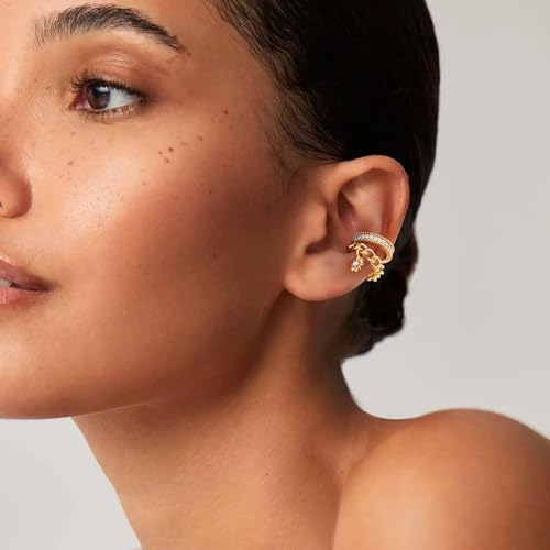 MEVECCO Ear Cuffs Non Piercing 18K Gold Plated Ear Cuff Earring Sets Clip on Cartilage Cubic Zirconia Pearl Minimalist Hypoallergenic Fake Hoop Earrings Stack Women Gifts - style: 2pcs-Chain