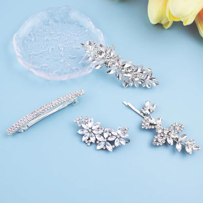 4Pcs Rhinestone Bridal Hair Clip, Crystal and Pearl Wedding Hair Clips, Sparkling Party Accessories Elegant Barrette for Bridemaids Flower Girl