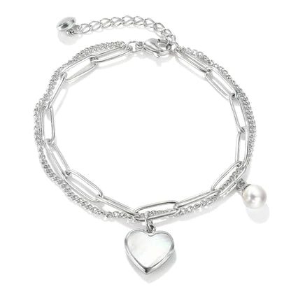 Emibele Heart Charm Bracelet for Women, Bible Verse Bracelet Stainless Steel 18K Gold Plated Bracelet Love Pendant Link Chain OT Clasp, Birthday Christmas Jewelry Gift for Mother Her - color: Silver 2