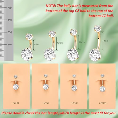 FUNLMO 14G Belly Button Ring Titanium Belly Button Piercing Belly Ring Internally Threaded Navel Piercing Jewelry - color: Gold-Clear CZ