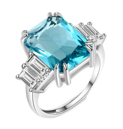Moissanite Diamond Ring for Women 925 Sterling Silver Shiny Huge CZ Crystal Gemstone Open Adjustable Wedding Ring - color: Blue