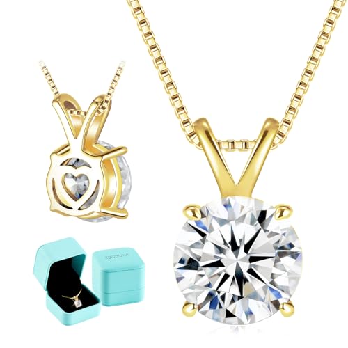1CT D Color VVS1 Certified Moissanite Solitaire Necklace, 925 Sterling Silver Hypoallergenic Pendant with 18+2" Adjustable Tarnish Resistant Box, Heart Shaped Back & Engravable Personalized Jewelry Nickel Free Everyday Wear Diamond Alternative Jewelry for