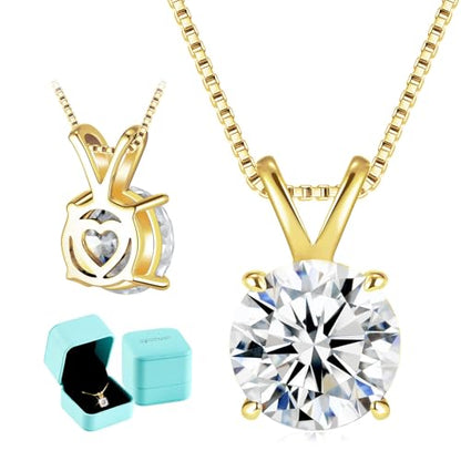 1CT D Color VVS1 Certified Moissanite Solitaire Necklace, 925 Sterling Silver Hypoallergenic Pendant with 18+2" Adjustable Tarnish Resistant Box, Heart Shaped Back & Engravable Personalized Jewelry Nickel Free Everyday Wear Diamond Alternative Jewelry for