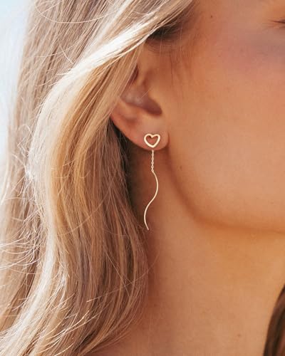 Dangle Earrings for Women - 14K Gold/White Gold/Rose Gold Plated Butterfly Heart Star Hoop Chain Long Tassel Cubic Zirconia CZ Dangle Earrings - color: gold heart