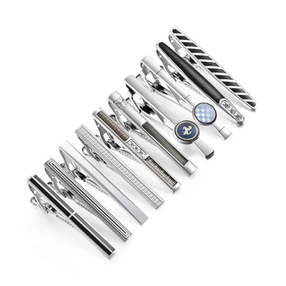 wynameleri Tie Pins for Men Silver Black 3 Pcs 10 PCS Short Tie Clip Set 2.3, 2.4 Inch Business Shirt Necktie Pinch for Men - color: T0310019