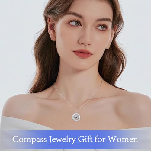 Compass Necklace Sterling Silver Nautical Graduation Gift | 925 Sterling Silver compass pendant with meaningful nautical design, jewelry for women, graduation and travel gift - color: Silver-22