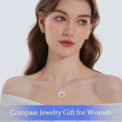 Compass Necklace Sterling Silver Nautical Graduation Gift | 925 Sterling Silver compass pendant with meaningful nautical design, jewelry for women, graduation and travel gift - color: Silver-22