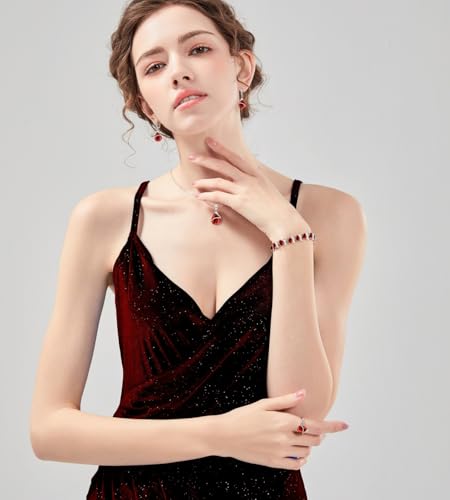 Wedding Jewelry Set for Women Gem Necklace Earrings Bracelet Luxury Jewelry Set Birthday Valentine's Day Mother's Day Christmas Prom Jewelry Gift - color: ZXSD-Garnet