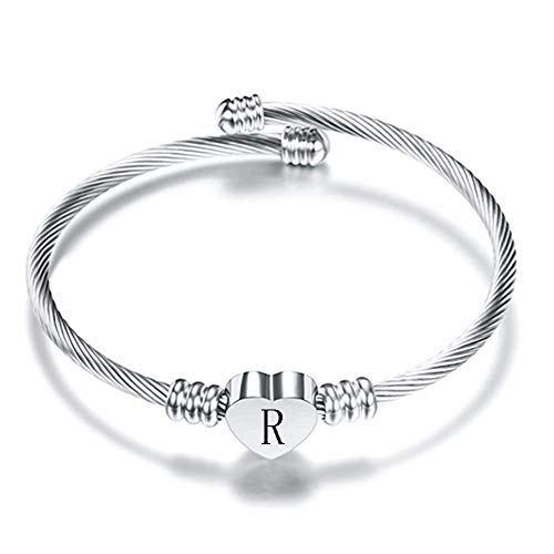 VQYSKO Heart Initials Stainless Steel Bracelet fo Woman Jewelry Gift - color: Silver R