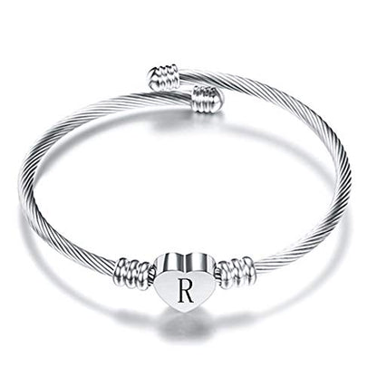 VQYSKO Heart Initials Stainless Steel Bracelet fo Woman Jewelry Gift - color: Silver R