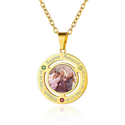 Custom4U Personalized Photo Necklace - Custom Heart/Oval/Round Charm Necklaces with Picture + Chain Adjustable - Stainless Steel/Acrylic Pendant Memorial Jewelry Christmas Gifts for Women - color: K-Gold Color