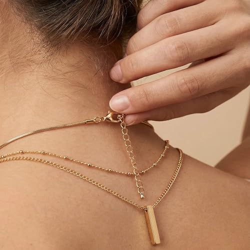 Bohemian Layered Necklace for Women – 3-Layer Dainty Stacked Pendant Necklace with Snake Chain, Ribbed Chain & O-Chain, Trendy Multi-Strand Gold Jewelry for Everyday Casual, Party & Vacation