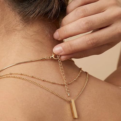 Bohemian Layered Necklace for Women – 3-Layer Dainty Stacked Pendant Necklace with Snake Chain, Ribbed Chain & O-Chain, Trendy Multi-Strand Gold Jewelry for Everyday Casual, Party & Vacation