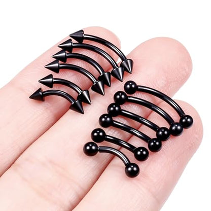 Eyebrow Piercing Jewelry Internally Threaded Surgical Steel Curved Barbell Tiny Eyebrow Ring Vertical Labret Lip Jewelry Ear Rook Navel Small Belly Button Ring for Women Men 18g 16g 14g - color: black,16g