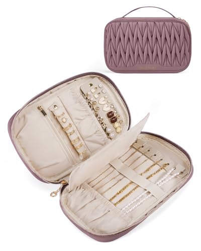 BAGSMART Travel Jewelry Case Jewelry Organizers and Storage Earings Holder Organizer for Women Necklace Holder Jewelry Rolls for Necklaces, Earrings, Bracelets-Purple - color: Purple
